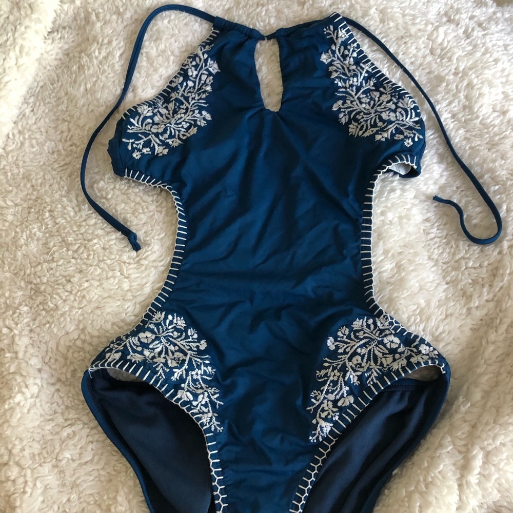 Lucky Brand Blue Embroidered Monokini